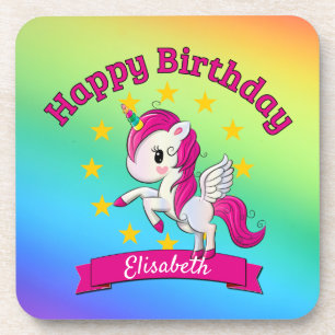 Cute Colorful Magical Unicorn Rainbow Kinder Name Bier Onderzetter