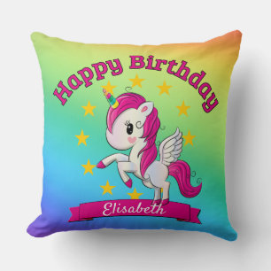 Cute Colorful Magical Unicorn Rainbow Kinder Name Kussen
