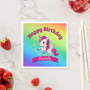 Cute Colorful Magical Unicorn Rainbow Kinder Name Servet