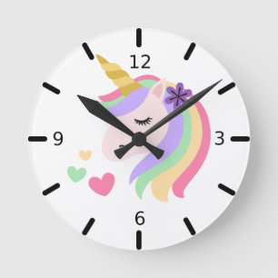 Cute Colorful Magical Unicorn Round Clock Ronde Klok