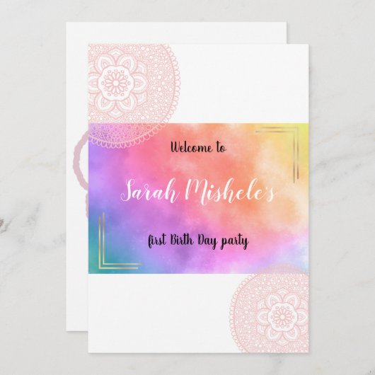 Cute Colorful mandala aangepaste verjaardagsuitnod Kaart (Voorkant / Achterkant)