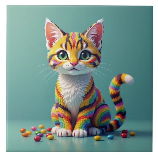 Cute Colorful Margay Candy Cat Tegeltje (Voorkant)