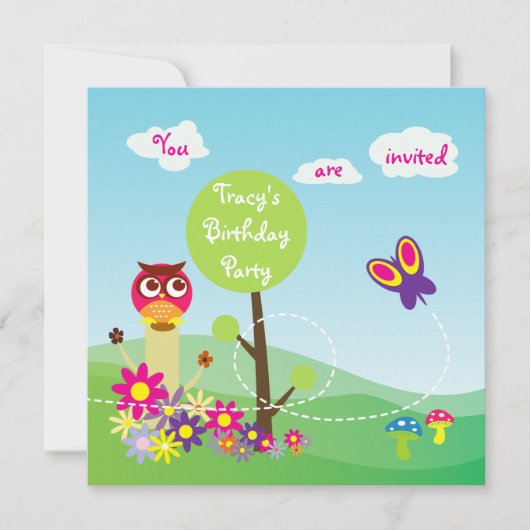 Cute Colorful Meadow Flower Butterfly Owl paddenst Kaart (Voorkant)