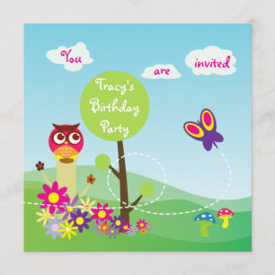 Cute Colorful Meadow Flower Butterfly Owl paddenst Kaart