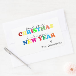 Cute Colorful Merry Kerstmis en Happy Nieuwjaar Rechthoekige Sticker