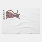 Cute Colorful Millefiori Cat Monogram Naam Theedoek (Horizontaal)