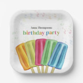 Cute Colorful Modern Birthday Popsicles Summer Papieren Bordje (Voorkant)