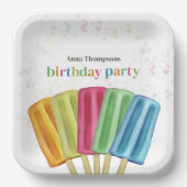 Cute Colorful Modern Birthday Popsicles Summer Papieren Bordje (Voorkant)