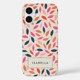 Cute Colorful Modern Leaves Pink Blue Personalized iPhone 16 Hoesje