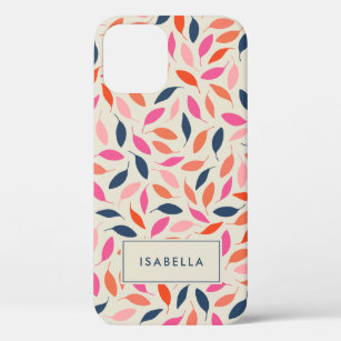 Cute Colorful Modern Leaves Pink Blue Personalized Case-Mate iPhone Case