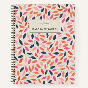 Cute Colorful Modern Leaves Pink Blue Personalized Notitieboek