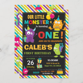 Cute Colorful Monster 1st Birthday Party Vibrant Kaart