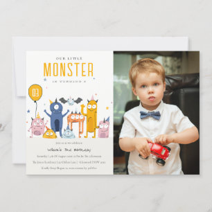 Cute Colorful Monsters Kinderen Birthday Foto Kaart