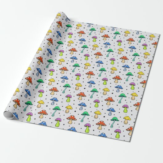Cute Colorful Mushroom Hippie Patroon Cadeaupapier (Uitgerold)