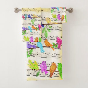 Cute Colorful Musical Birds Symphony - Happy Song  Bad Handdoek