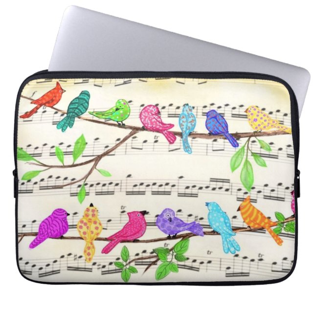 Cute Colorful Musical Birds Symphony - Happy Song Laptop Sleeve (Voorkant)