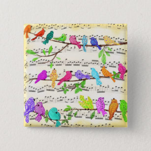 Cute Colorful Musical Birds Symphony - Happy Song  Vierkante Button 5,1 Cm