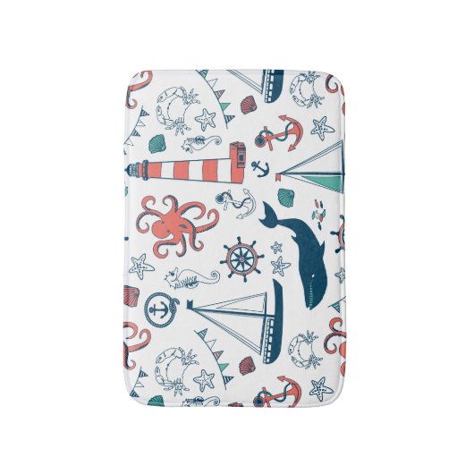 Cute Colorful Nautical Pattern Badmat (Voorkant Verticaal)