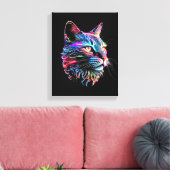 Cute Colorful Neon Cat Canvas Afdruk (Insitu (Woonkamer))
