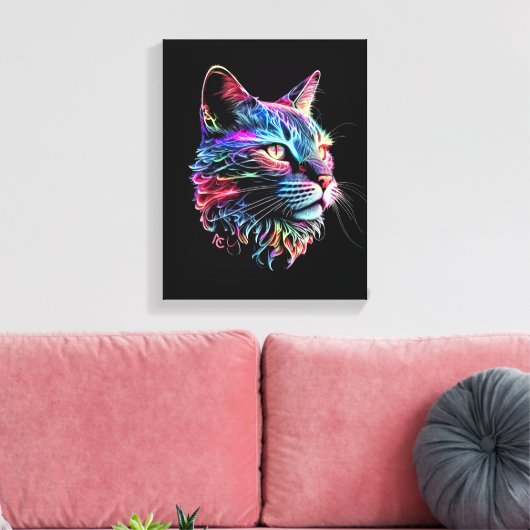 Cute Colorful Neon Cat Canvas Afdruk (Insitu (Woonkamer))