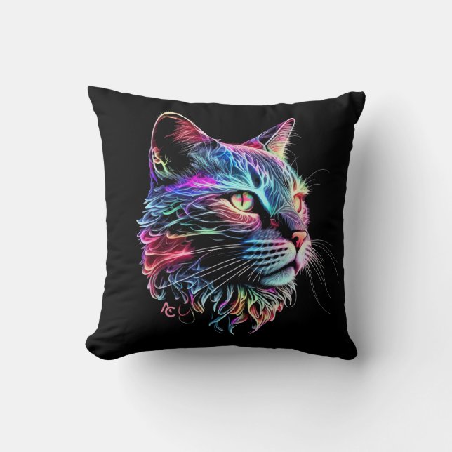 Cute Colorful Neon Cat Kussen (Voorkant)