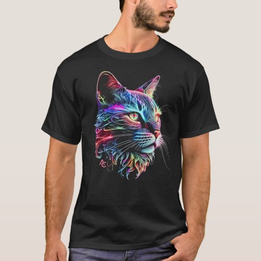 Cute Colorful Neon Cat T-Shirt (Voorkant)