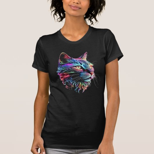 Cute Colorful Neon Cat T-Shirt (Voorkant)