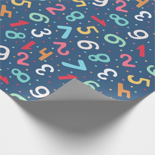 Cute Colorful Numbers Pattern Blue Kinder Cadeaupapier (Hoek)