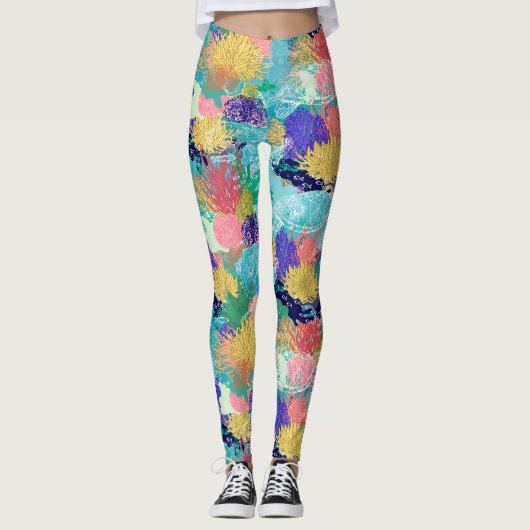 Cute colorful oceanaalriffen en schildpadden, desi leggings (Voorkant)