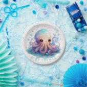 Cute Colorful Octopus Baby shower Papieren Bordje (Feest)