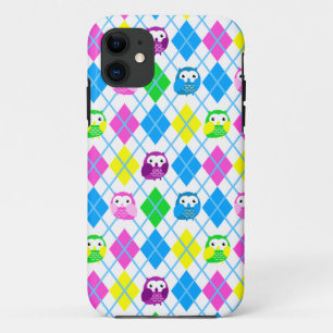 Cute Colorful Owl Argyle iPhone 11 Hoesje
