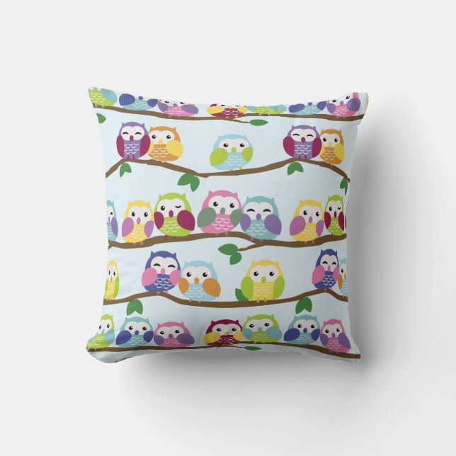 Cute Colorful Owl Branch Pattern Kussen (Voorkant)