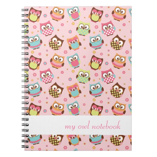 Cute Colorful Owls Notebook (roos) Notitieboek (Voorkant)