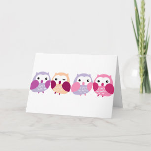 Cute Colorful Owls - Roze en Paarse Pastels Feestdagen Kaart