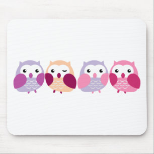 Cute Colorful Owls - Roze en Paarse Pastels Muismat