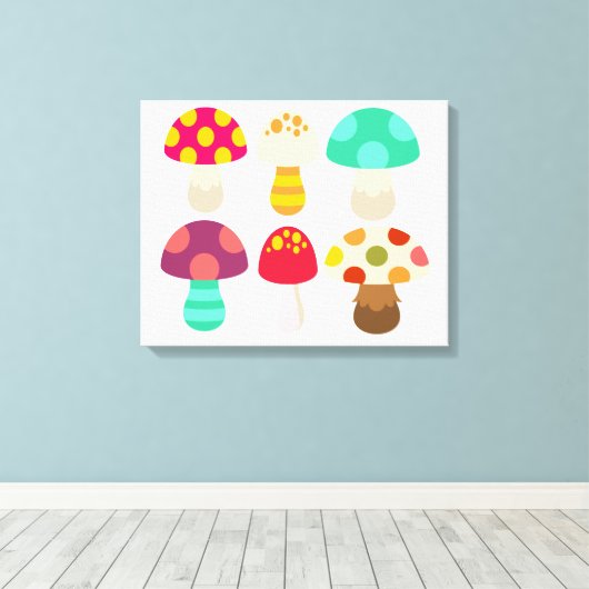Cute colorful paddenstoelen canvas afdruk (Insitu (Houten vloer))