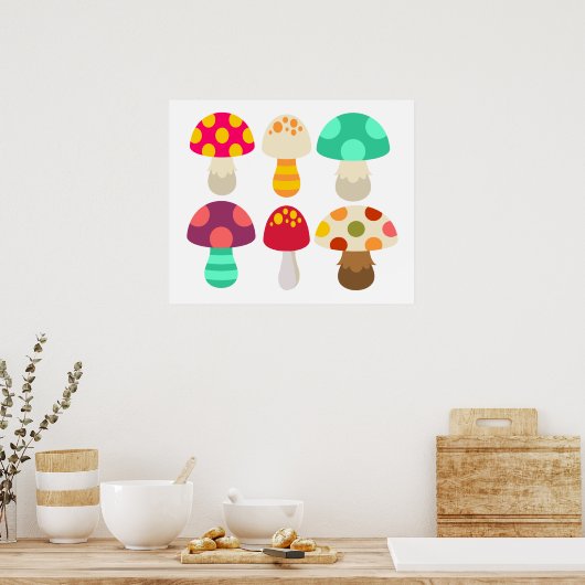 Cute colorful paddenstoelen poster (Keuken)