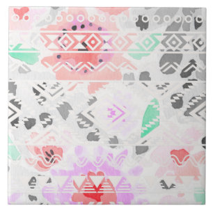 Cute colorful pastel floral aztec tegeltje