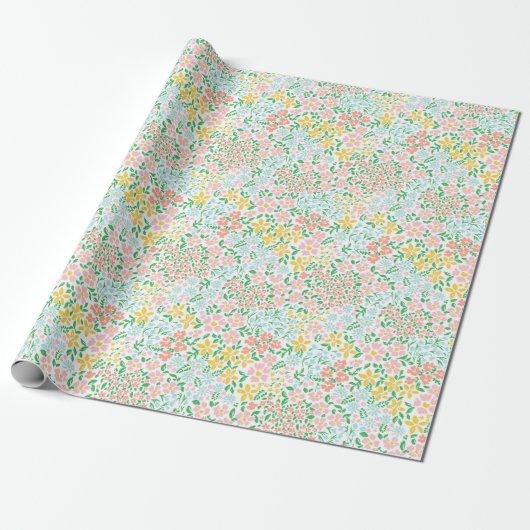 Cute Colorful Pastel Garden Flower Pattern Cadeaupapier (Uitgerold)