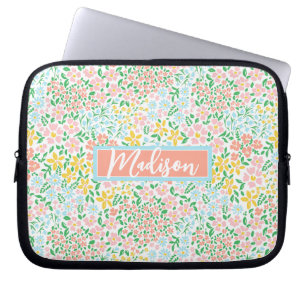 Cute Colorful Pastel Garden Flower Pattern Laptop Sleeve