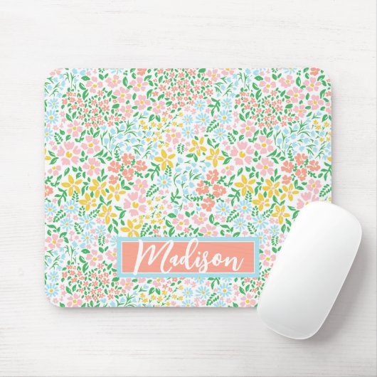 Cute Colorful Pastel Garden Flower Pattern Muismat (Met muis)