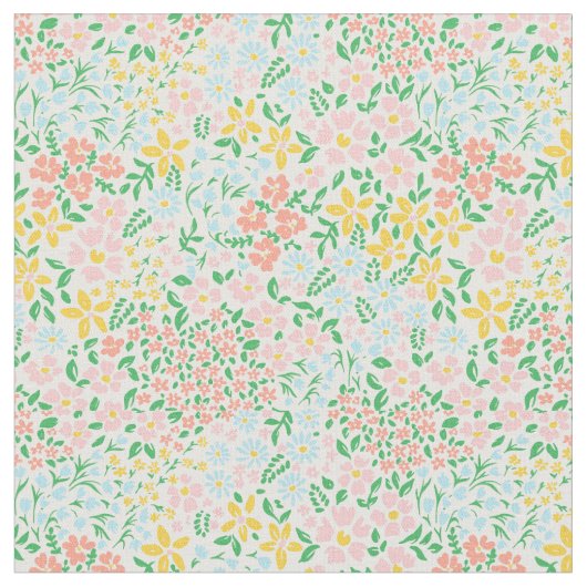 Cute Colorful Pastel Garden Flower Pattern Stof (Close Up)