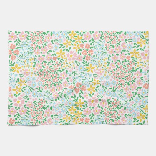 Cute Colorful Pastel Garden Flower Pattern Theedoek (Horizontaal)
