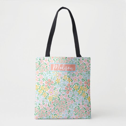 Cute Colorful Pastel Garden Flower Pattern Tote Bag (Voorkant)
