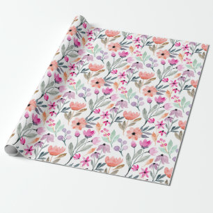 Cute Colorful Pastel Waterverf Flowers Patroon Cadeaupapier