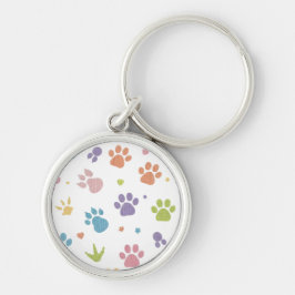Cute Colorful Paw Prints Pattern Keychain