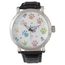 Cute Colorful Paw Prints Pattern Wrist Watch