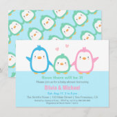 Cute Colorful Penguin Baby Shower Invitations Kaart (Voorkant / Achterkant)