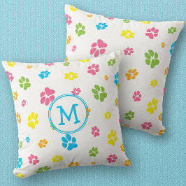 Cute Colorful Pet Dog Paw drukt Patroonmonogram af Kussen