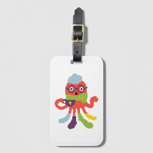 Cute colorful pixeled sick octapus werpt kussen bagagelabel (Voorkant (verticaal))
